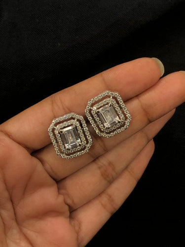 Princess Cut Stud Silver Earrings